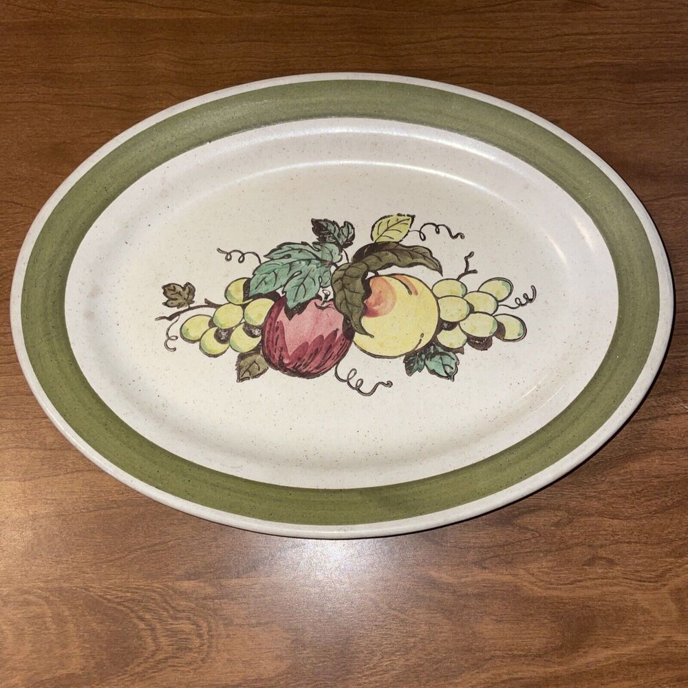 1970s Merlox Provincial Fruit Green Poppytrail Platter 14 X 10 X 1.5 Inches